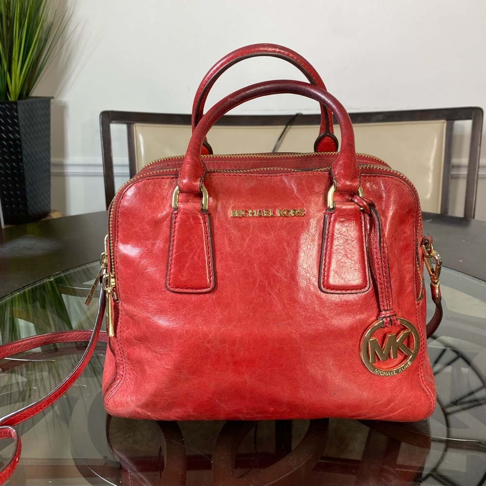 Michael Kors Alexis Medium Leather Satchel Caramel Red - Picture 11 of 14